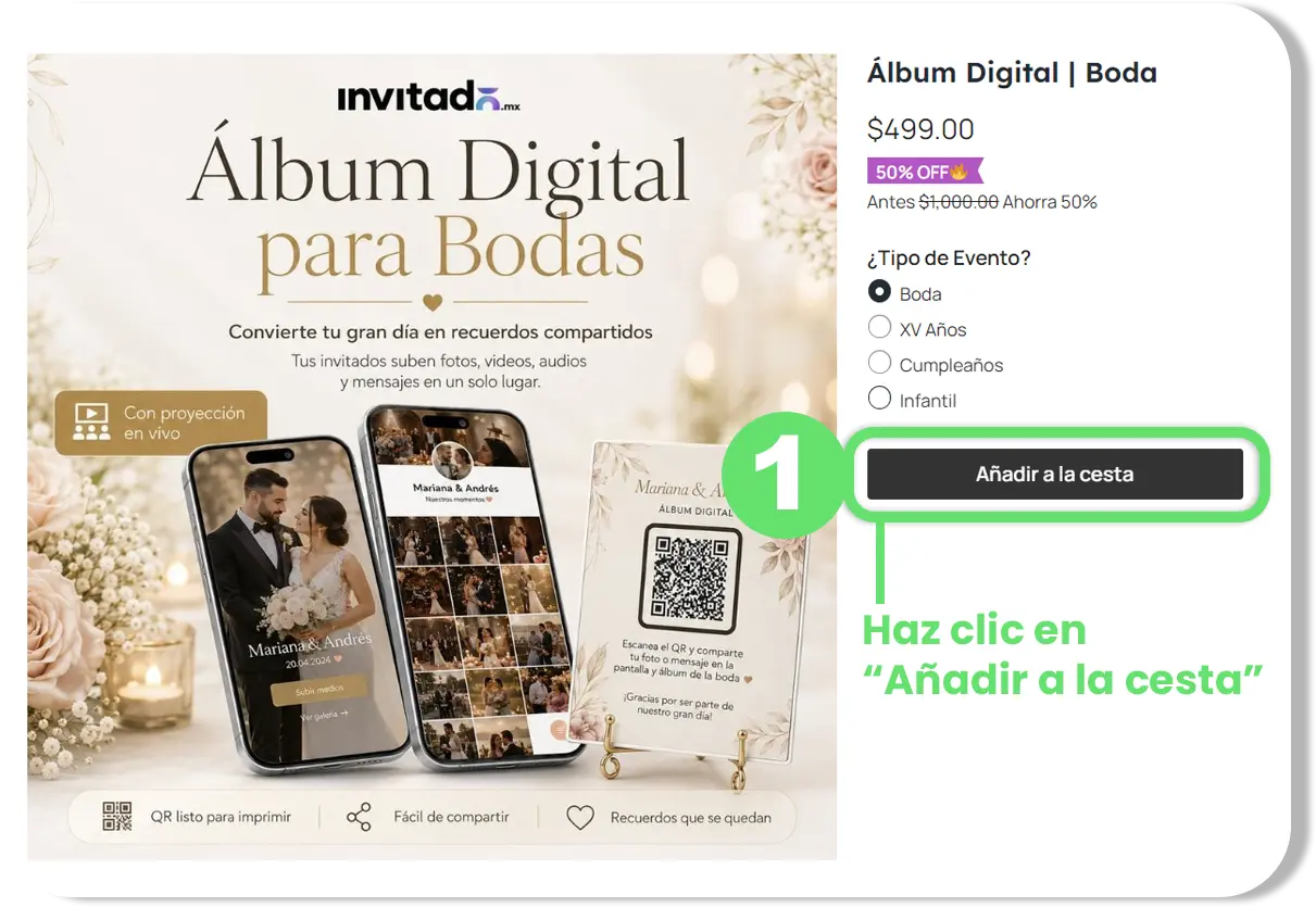 Paso 1 para comprar álbum digital para boda
